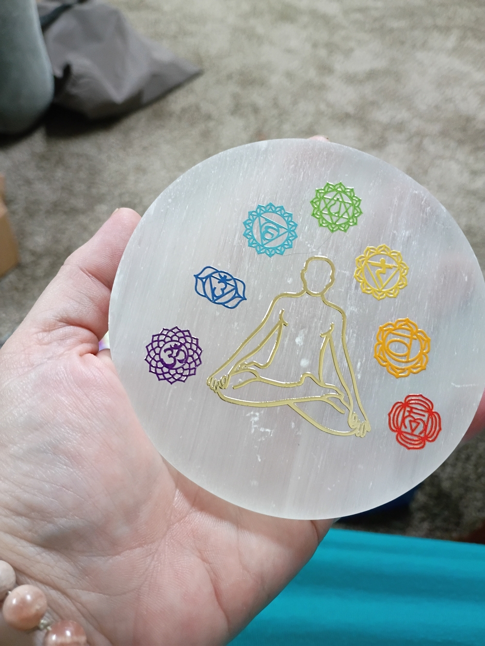 Selenite Chakra Meditation Disc — White Crystal Energy Plate
